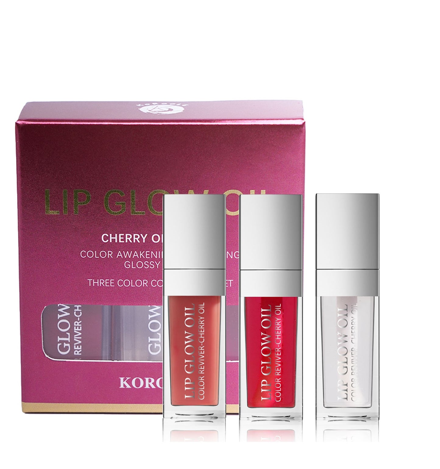 Koroole 3 in 1 Lip Glow Oil Cherry Oil Inused Color Awakening Nourishing Glossy Lip OIl