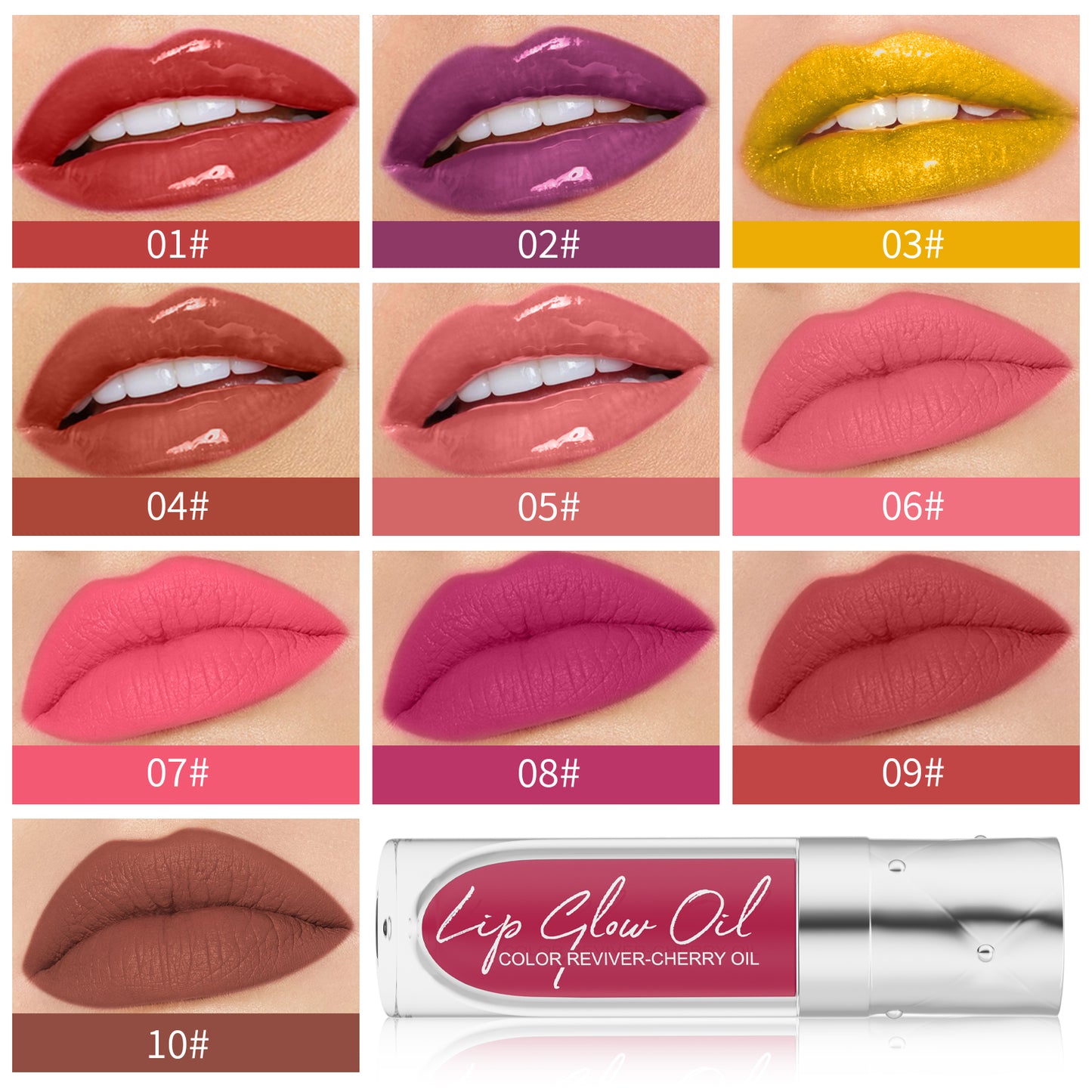 Koroole Lip Color Oil Color Reviewer-Cherry Oil 5 Color & 5 Color Lip Gloss Makeup
